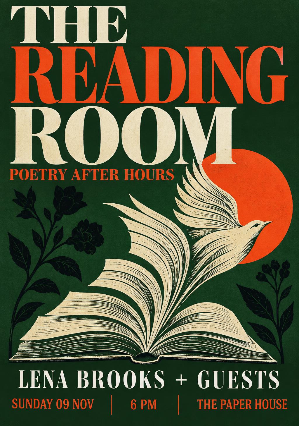 THE READING ROOM — Poetry Salon Broadside promotional artwork